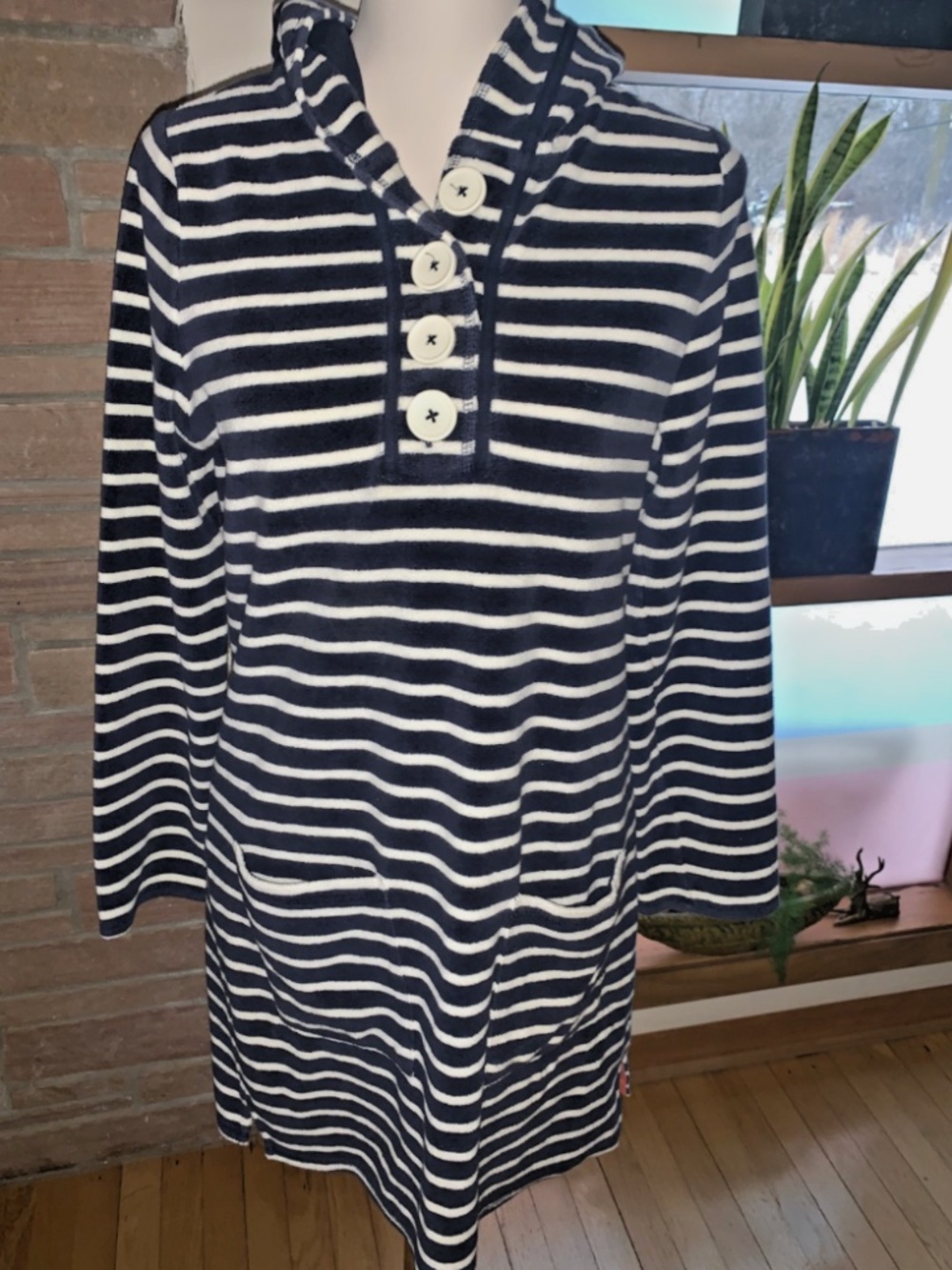 Boden Navy And White Striped Hooded Cotton Terry Dress Women,  Size US 2/UK 6